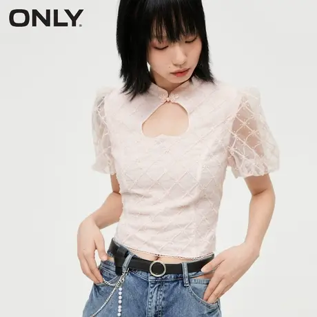 ONLY奥莱夏季中国风气质短款甜美泡泡袖蕾丝衫女商品大图