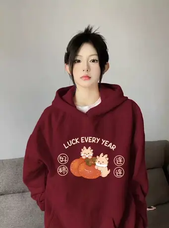 chic慵懒风宽松冬季连帽卫衣女大码潮ins加绒学院风百搭外套上衣商品大图