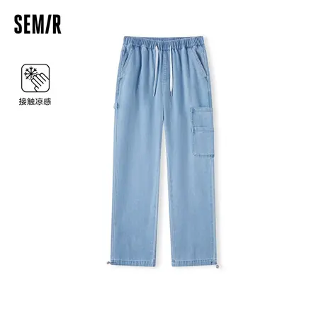 森马牛仔裤男2024夏季新款复古做旧水洗直筒裤宽松工装裤时尚凉感图片