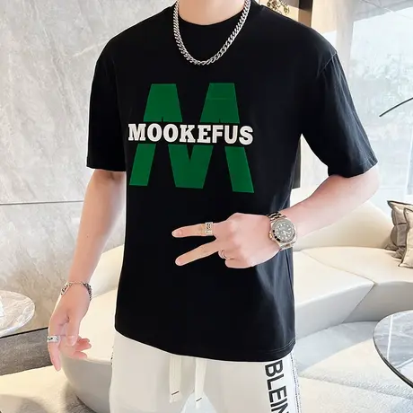 潮牌夏季短袖t恤男韩版潮流印花字母纯棉时尚休闲360克半袖打底衫商品大图