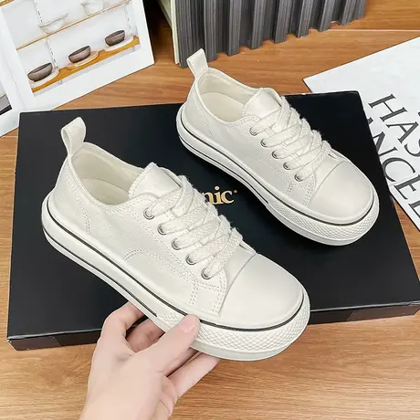 帆布鞋女2024新款春季厚底透气小白布鞋厚底女鞋运动百搭学生板鞋商品大图