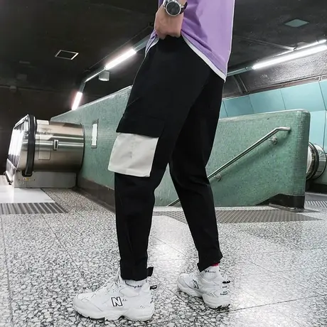 秋冬新款帅气裤子男士休闲长裤工装裤宽松束脚运动直筒哈伦裤潮牌商品大图