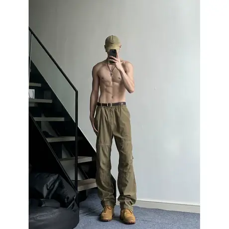 美式登山冲锋裤男款秋冬搭配马丁靴裤子伐木伞兵美拉德工装裤加绒商品大图