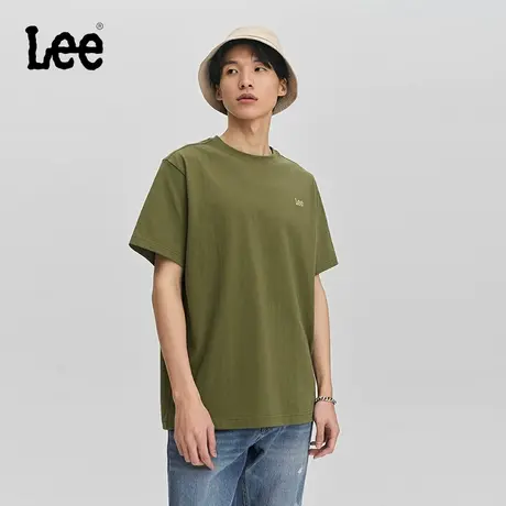 Lee商场同款24早春新品舒适版圆领刺绣小Logo橄榄绿男短袖T恤休闲商品大图