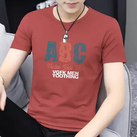 莫代尔短袖t恤男装夏季潮牌字母印花上衣服圆领冰丝速干凉感半袖商品大图