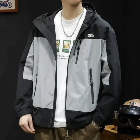 撞色冲锋衣男外套春季2024新款潮牌男装工装大码男款男士夹克春秋图片