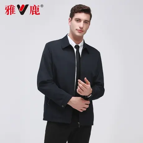 雅鹿春秋新款商务休闲夹克男2023中老年爸爸装修身翻领干部装外套商品大图