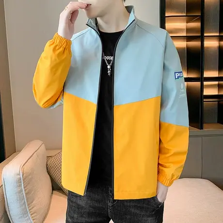 秋季男士潮牌撞色立领防水夹克秋天男生宽松潮牌棒球服外套春秋款图片