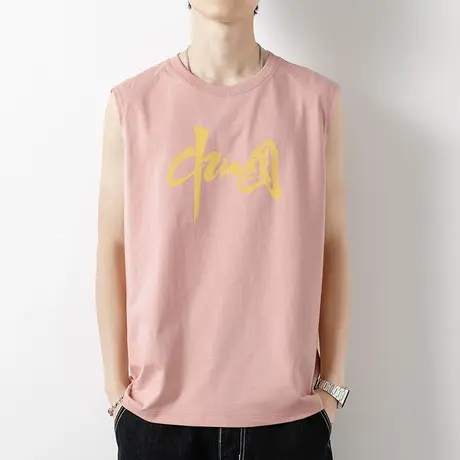 2023新款纯棉背心男潮夏季外穿宽松中国印花无袖t恤汗衫运动坎肩商品大图