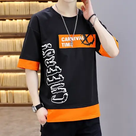 冰丝短袖T恤男夏季潮流帅气青少年半袖体恤薄夏装五分袖2023新款商品大图