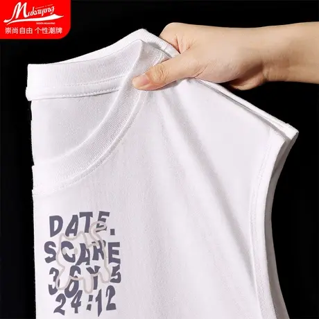 字母猫印花背心男2023夏季小众设计感休闲简约ins纯棉宽松坎肩潮商品大图