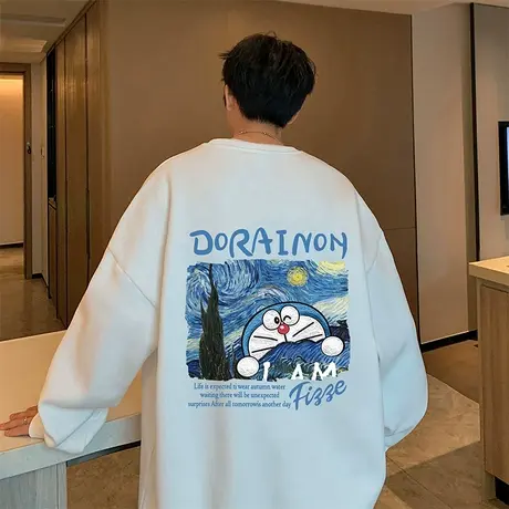 卫衣男秋冬季2023新款港风潮牌男装oversize无帽外套宽松圆领长袖商品大图