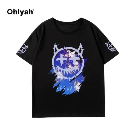 夏季新款笑脸短袖t恤女ins潮超火星空蓝宽松纯棉网红半袖女情侣装商品大图