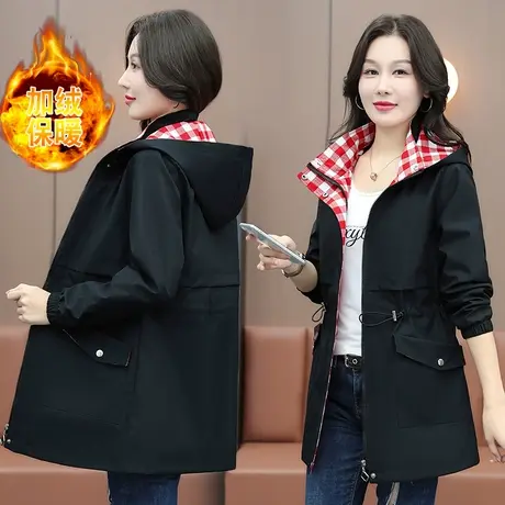 恋上17号2023新款加绒加厚中长款风衣外套女秋冬新款中年妈妈大码图片