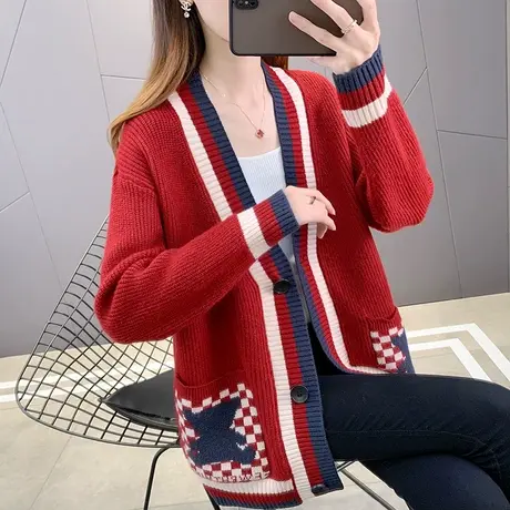 早秋女士针织开衫外套2023年新款宽松韩版慵懒上衣毛衣设计感小众商品大图