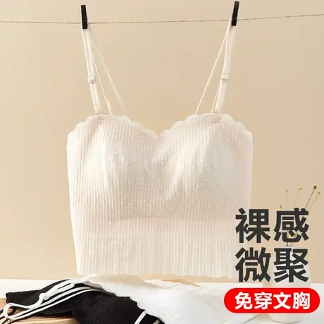 白色吊带背心女夏薄款开衫衬衣内搭打底可外穿带胸垫抹胸上衣美背图片