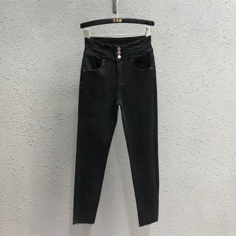 小黑裤2023新款牛仔裤女秋三粒扣高腰弹力修身靴裤时尚外穿打底裤商品大图