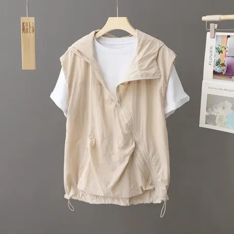 薄款马甲女短款连帽2023新款夏季马夹短款小个子百搭宽松外搭坎肩图片