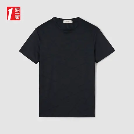 海一家时尚线条提花短T新款青春休闲舒适圆领短袖T恤男图片