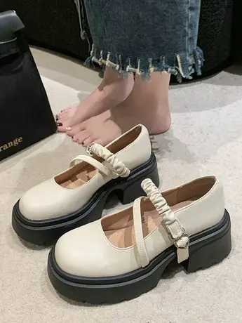 英伦风玛丽珍小皮鞋女2023新款秋季厚底配裙子乐福鞋粗跟浅口单鞋商品大图