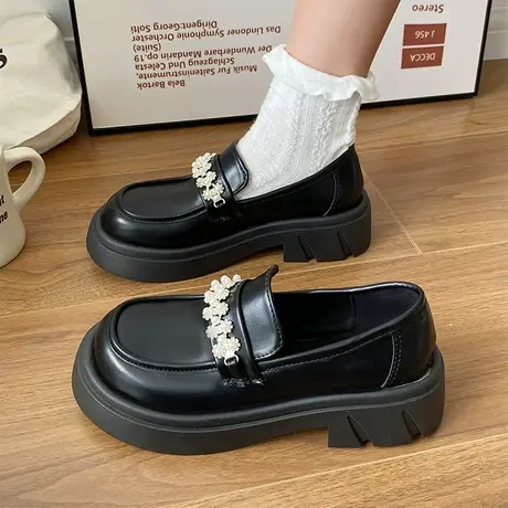 平底鞋小皮鞋女小众设计感法式复古一脚蹬乐福鞋玛丽珍女鞋英伦风商品大图