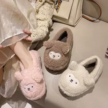 棉拖鞋女包跟冬季可外穿室内家居厚底可爱小羊加绒保暖月子棉鞋女商品大图