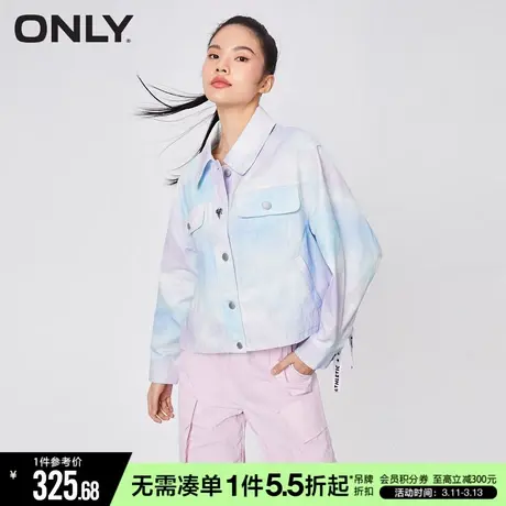 ONLY冬季宽松字母绑带宽松翻领牛仔外套女图片