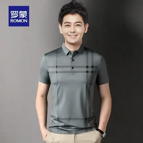 罗蒙男士冰丝短袖Polo衫夏季薄款商务休闲条纹带翻领T恤男装上衣图片