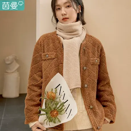 茵曼官方旗舰店女装复古羊羔绒圆领外套女2023冬季新款加厚保暖图片