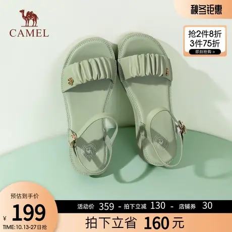 骆驼女鞋2023夏季新款一字带凉鞋时尚平底露趾舒适时装凉鞋女图片