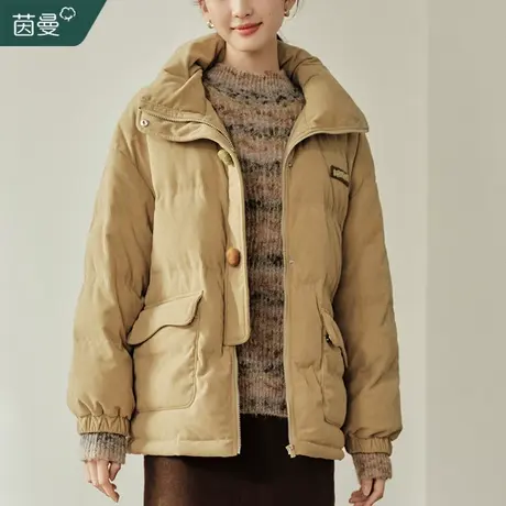 茵曼美拉德灯芯绒立领羽绒服女2023年冬季新款保暖短款面包服外套图片