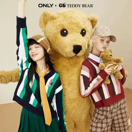 【ONLY甄选】ONLY2022冬季GB TEDDY BEAR泰迪熊学院风条纹针织衫商品大图