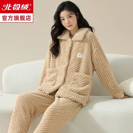 珊瑚绒睡衣女冬季款2024新款法兰绒加绒加厚可外穿家居服两件套装商品大图