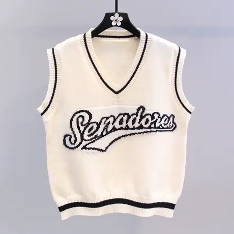 字母V领针织马甲女秋冬2023新款日系学院风百搭无袖毛衣背心马夹商品大图