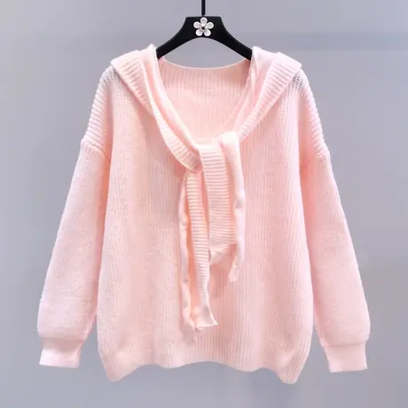 日系温柔慵懒风假两件连帽毛衣女秋冬2023新款宽松高级感针织衫图片