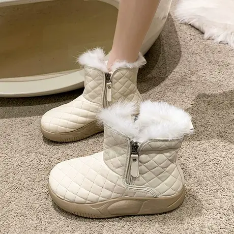 棉鞋女冬加绒2023新款爆款厚底皮毛一体雪地靴休闲防滑加厚保暖鞋图片
