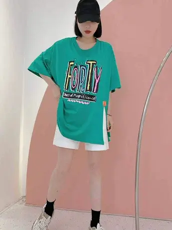 宽松慵懒风开叉印花短袖T恤2023新款韩版夏季洋气百搭半袖上衣潮图片