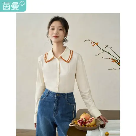 【商场同款】茵曼毛织翻领衬衣2023秋季女装新款休闲趣味长袖上衣商品大图