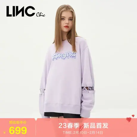 LINC金羽杰2023秋季新款落肩圆领机能感印字长袖卫衣女S231HD106Y商品大图