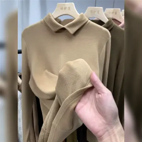 欧货polo翻领德绒打底衫女春秋2023新款洋气时髦内搭磨毛保暖衬衣商品大图