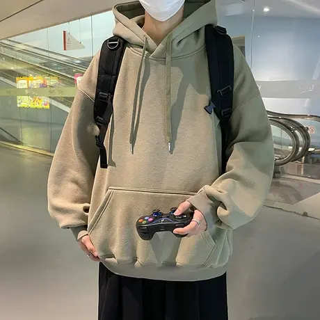 重磅卫衣男款秋季宽松美式高级感纯色连帽上衣男生潮牌袋鼠兜夹克商品大图