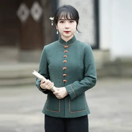 筠雅改良半身旗袍唐装上衣女2023新款年轻款中式盘扣居士服23J673商品大图