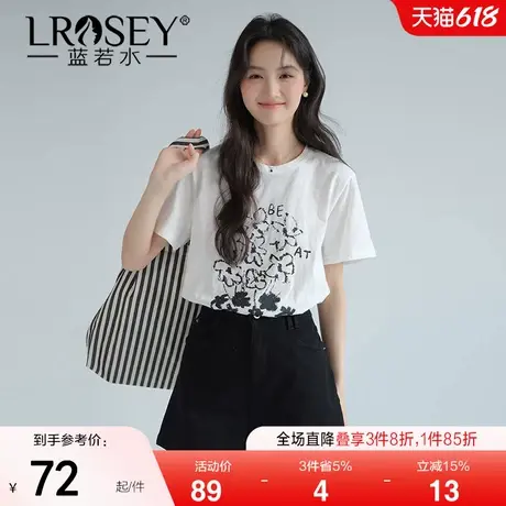 蓝若水大码女装2025夏季新款短袖印花T恤微胖MM巨显瘦正肩上衣ins商品大图