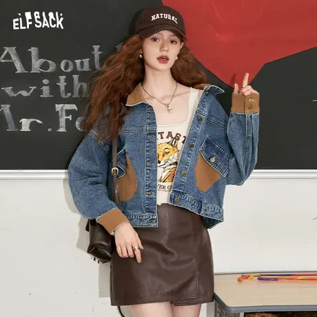 妖精的口袋美式复古牛仔外套女2023秋季新款小个子长袖休闲短外套商品大图