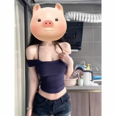 性感辣妹挂脖露肩短袖t恤女夏季收腰紧身绝美纯欲短款一字肩上衣商品大图