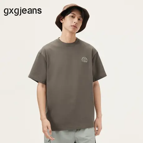 gxg.jeans男装 咖色字母绣花宽松简约圆领短袖T恤 25年夏新品图片