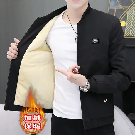 秋冬男士夹克加绒加厚韩版修身上衣服潮流青少年高中学生加棉外套商品大图