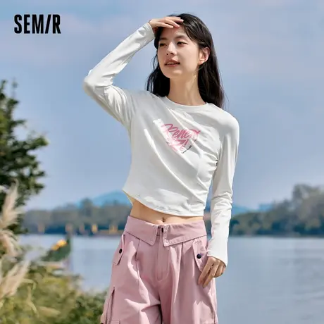 森马长袖T恤女短款显高字母印花紧身抓绒冬辣妹上衣甜酷新款2023商品大图