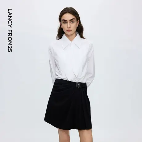 朗姿白色通勤衬衫女可拆卸领带OL职场上衣女士2025年冬季新款图片