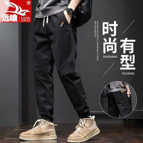裤子男士休闲裤春秋季2023新款潮牌纯棉运动长裤宽松束脚工装裤男商品大图
